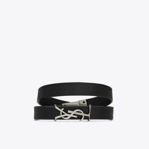 Saint Laurent Black Double-Wrap Leather Belt with Silver YSL Buckle